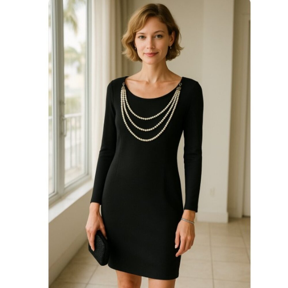 INC Black Dress with Pearls